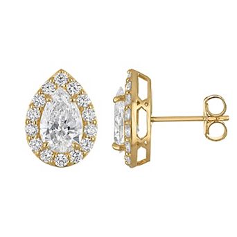 NaturaLux™ 14k Gold 2 3/4 Carat T.W. Lab-Grown Diamond Nickel Free Pear Halo Stud Earrings