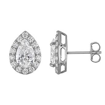 NaturaLux™ 14k Gold 2 3/4 Carat T.W. Lab-Grown Diamond Nickel Free Pear Halo Stud Earrings