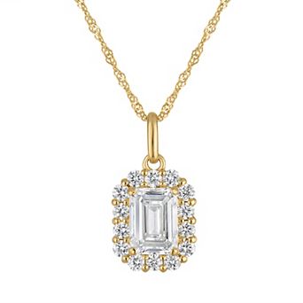 NaturaLux™ 14k Gold 1 1/2 Carat T.W. Lab-Grow Diamond Emerald Cut Halo Pendant Necklace