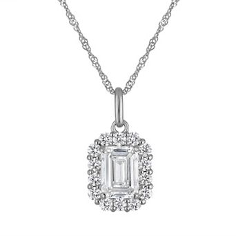 NaturaLux™ 14k Gold 1 1/2 Carat T.W. Lab-Grow Diamond Emerald Cut Halo Pendant Necklace