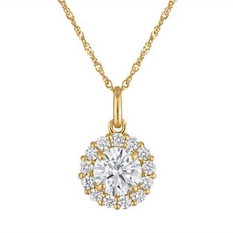NaturaLux™ 14k Gold 1 1/2 Carat T.W. Lab-Grown Diamond Round Halo Pendant Necklace