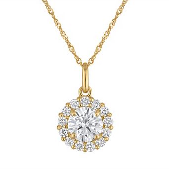 NaturaLux™ 14k Gold 1 1/2 Carat T.W. Lab-Grown Diamond Round Halo Pendant Necklace