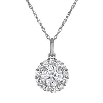 NaturaLux™ 14k Gold 1 1/2 Carat T.W. Lab-Grown Diamond Round Halo Pendant Necklace