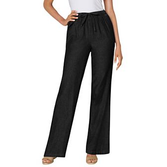 Woman Within Plus Size Wide-Leg Drawstring Denim Pants