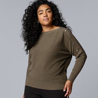 Plus Size Simply Vera Vera Wang Dolman Sleeve Snap Sweater