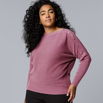 Plus Size Simply Vera Vera Wang Dolman Sleeve Snap Sweater