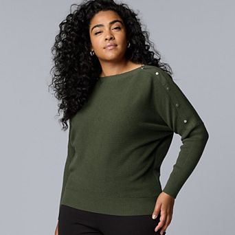 Plus Size Simply Vera Vera Wang Dolman Sleeve Snap Sweater