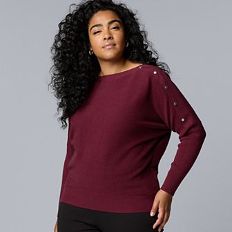 Plus Size Simply Vera Vera Wang Dolman Sleeve Snap Sweater