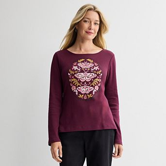 Women's Croft & Barrow® Long Sleeve Harvest Motif Tee
