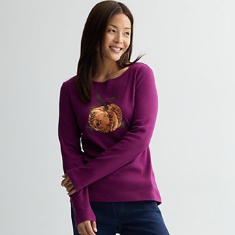 Women's Croft & Barrow® Long Sleeve Harvest Motif Tee