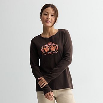Women's Croft & Barrow® Long Sleeve Harvest Motif Tee