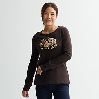 Women's Croft & Barrow® Long Sleeve Harvest Motif Tee