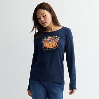 Women's Croft & Barrow® Long Sleeve Harvest Motif Tee