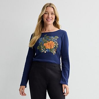 Women's Croft & Barrow® Long Sleeve Harvest Motif Tee