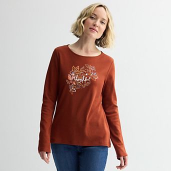 Women's Croft & Barrow® Long Sleeve Harvest Motif Tee