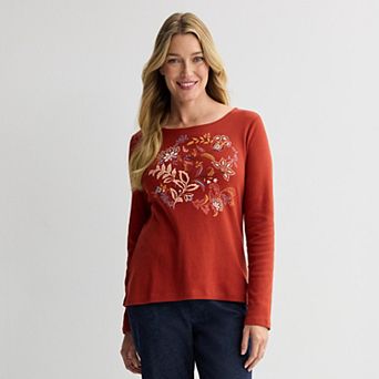 Women's Croft & Barrow® Long Sleeve Harvest Motif Tee