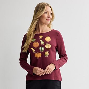 Women's Croft & Barrow® Long Sleeve Harvest Motif Tee