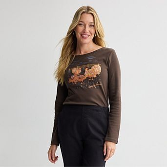 Petite Croft & Barrow® Rounded Hem Harvest Motif Tee