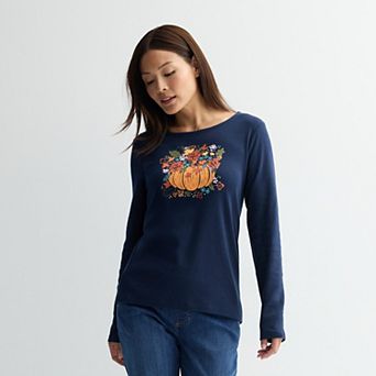 Petite Croft & Barrow® Rounded Hem Harvest Motif Tee