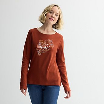 Petite Croft & Barrow® Rounded Hem Harvest Motif Tee
