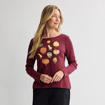 Petite Croft & Barrow® Rounded Hem Harvest Motif Tee