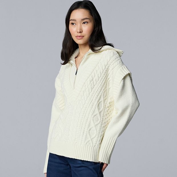 Women's Simply Vera Vera Wang Half-Zip Cable Sweater