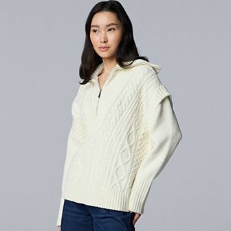 Petite Simply Vera Vera Wang Half Zip Cable Sweater