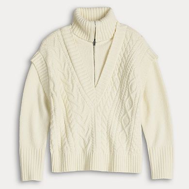 Petite Simply Vera Vera Wang Half Zip Cable Sweater