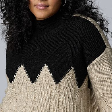 Plus Size Simply Vera Vera Wang Argyle Turtleneck Sweater