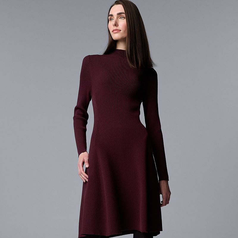 Women’s Simply Vera Vera Wang Crew Neck Long Sleeve Knitted Dress,