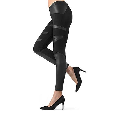 Matxina Retro Cut Faux Leather Accent Leggings