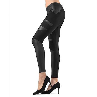 Matxina Retro Cut Faux Leather Accent Leggings