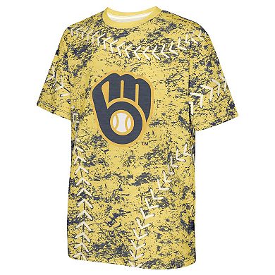 Youth Gold Milwaukee Brewers Slide Score Bold T-Shirt