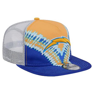 Men's New Era Gold/Blue Los Angeles Chargers Throwback Dye Golfer Snapback Hat