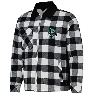 Unisex The Wild Collective Black/White New York Liberty Flannel Full-Zip Shacket