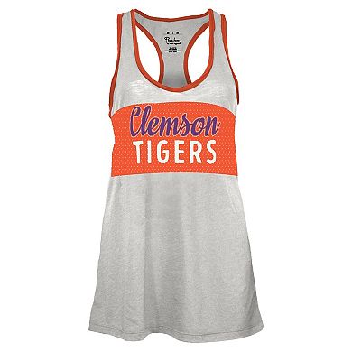 Women's Pressbox White/Orange Clemson Tigers Tracy Racerback Burnout Tank Top