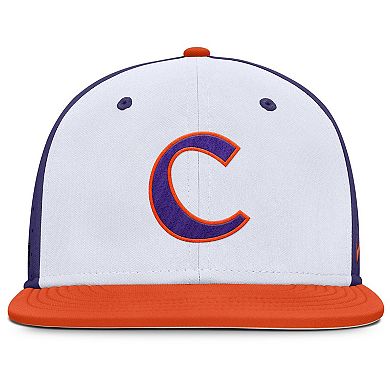 Men's Nike White/Purple Clemson Tigers On-Field Dugout True Performance Fitted Hat