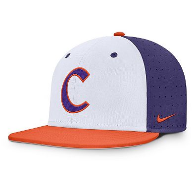 Men's Nike White/Purple Clemson Tigers On-Field Dugout True Performance Fitted Hat