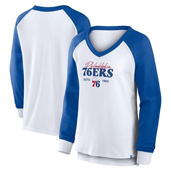 Women's Fanatics White Philadelphia 76ers Open Lane Waffle Long Sleeve V-Neck T-Shirt