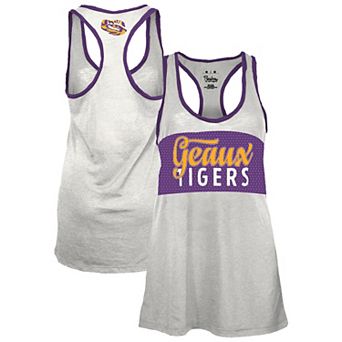 Women's Pressbox White/Purple LSU Tigers Tracy Racerback Burnout Tank Top