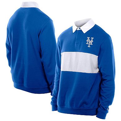Men's New Era Royal New York Mets Throwback Prep Colorblock Rugby Polo