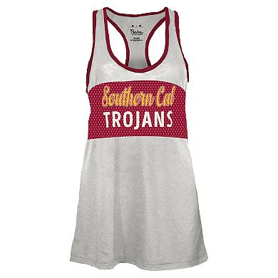 Women's Pressbox White/Cardinal USC Trojans Tracy Racerback Burnout Tank Top