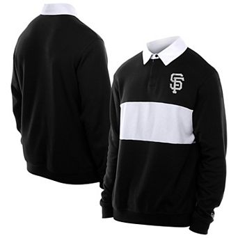 Men's New Era Black San Francisco Giants Throwback Prep Colorblock Rugby Polo