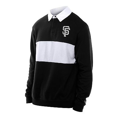Men's New Era Black San Francisco Giants Throwback Prep Colorblock Rugby Polo