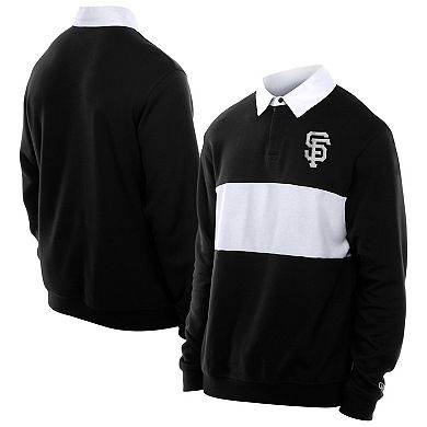 Men's New Era Black San Francisco Giants Throwback Prep Colorblock Rugby Polo