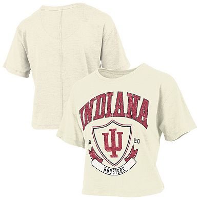 Women's Pressbox Cream Indiana Hoosiers Buckler Vintage Cropped T-Shirt