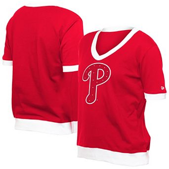Women's New Era Red Philadelphia Phillies Game Day Rhinestone V-Neck T-Shirt