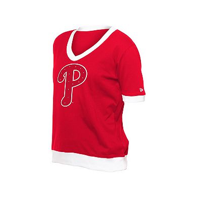 Women's�New Era Red Philadelphia Phillies Game Day Rhinestone V-Neck T-Shirt