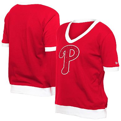 Women's�New Era Red Philadelphia Phillies Game Day Rhinestone V-Neck T-Shirt