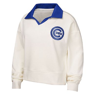Girls Youth White Chicago Cubs Ballpark Hit Collared V-Neck Pullover Sweatshirt